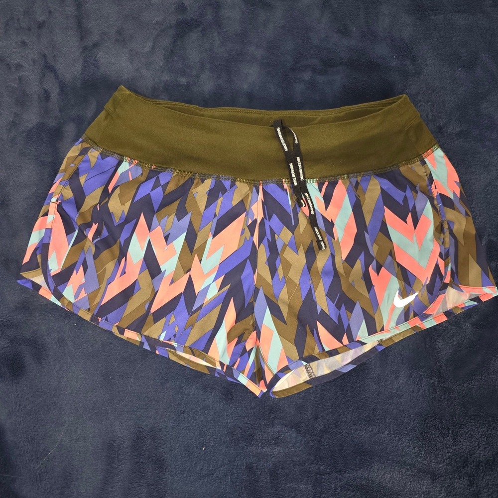 Nike Running Dri-FIT Shorts Womens Small Green Purple Geometric Print 3in Inseam